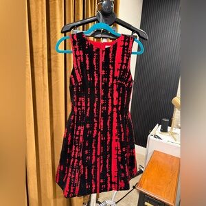 Calvin Klein Red and Black Patterned Dress